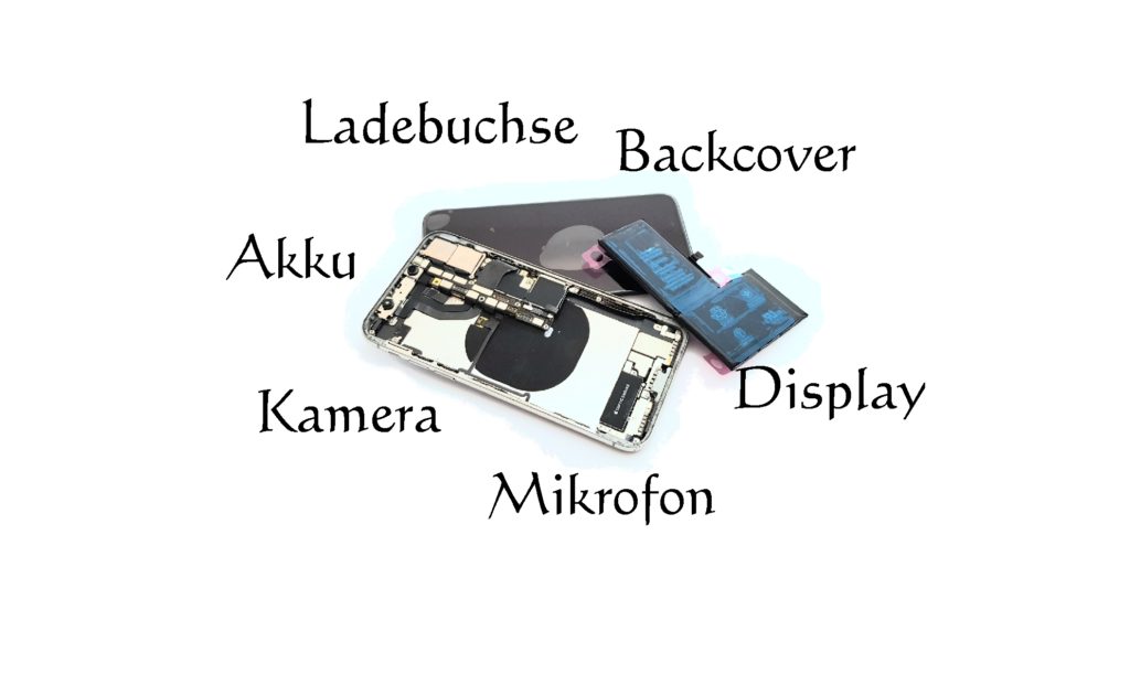 Ladebuchse Akku Backcover Kamera Display Mikrofon